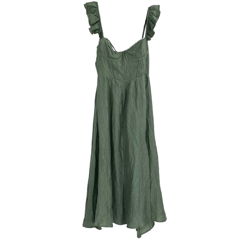 ASTR the Label Wedelia Bustier Midi Dress Sage Green Slit Milkmaid Peasant Med - Picture 4 of 13